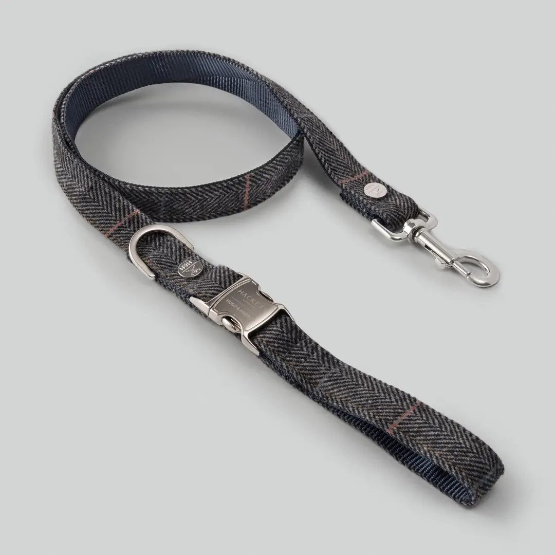 Hackett X Hugo Hudson Grey Checked Tweed Dog Lead